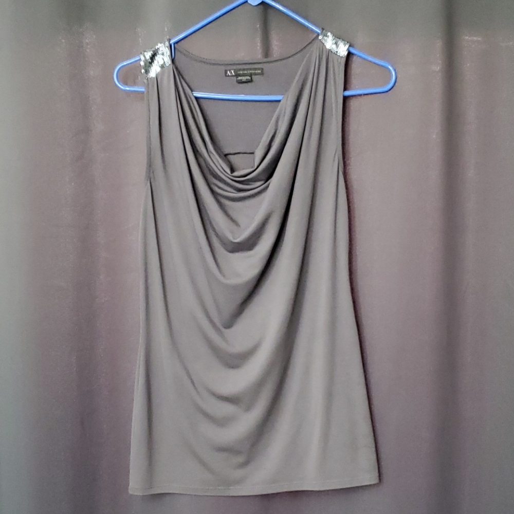 Armani Exchange Grey Sequin Sleeveless Cowl Neck top Size Medium